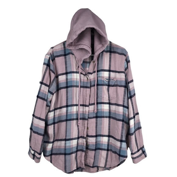 American Eagle Soft Cotton Plaid Hoodie Shirt w/Drawstring Neck; Shacket SZ S - Picture 1 of 7